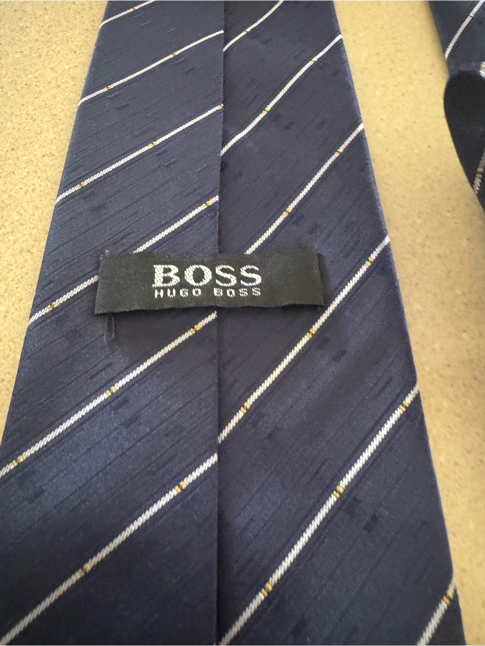 Hugo Boss 100% Silk Navy Blue Striped Tie Classic Men’s Necktie
